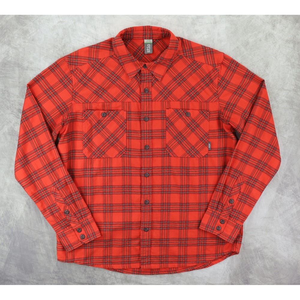 Stio Miter Flannel Shirt Mens Large Poppy Plaid Red Long Sleeve Cotton 2237